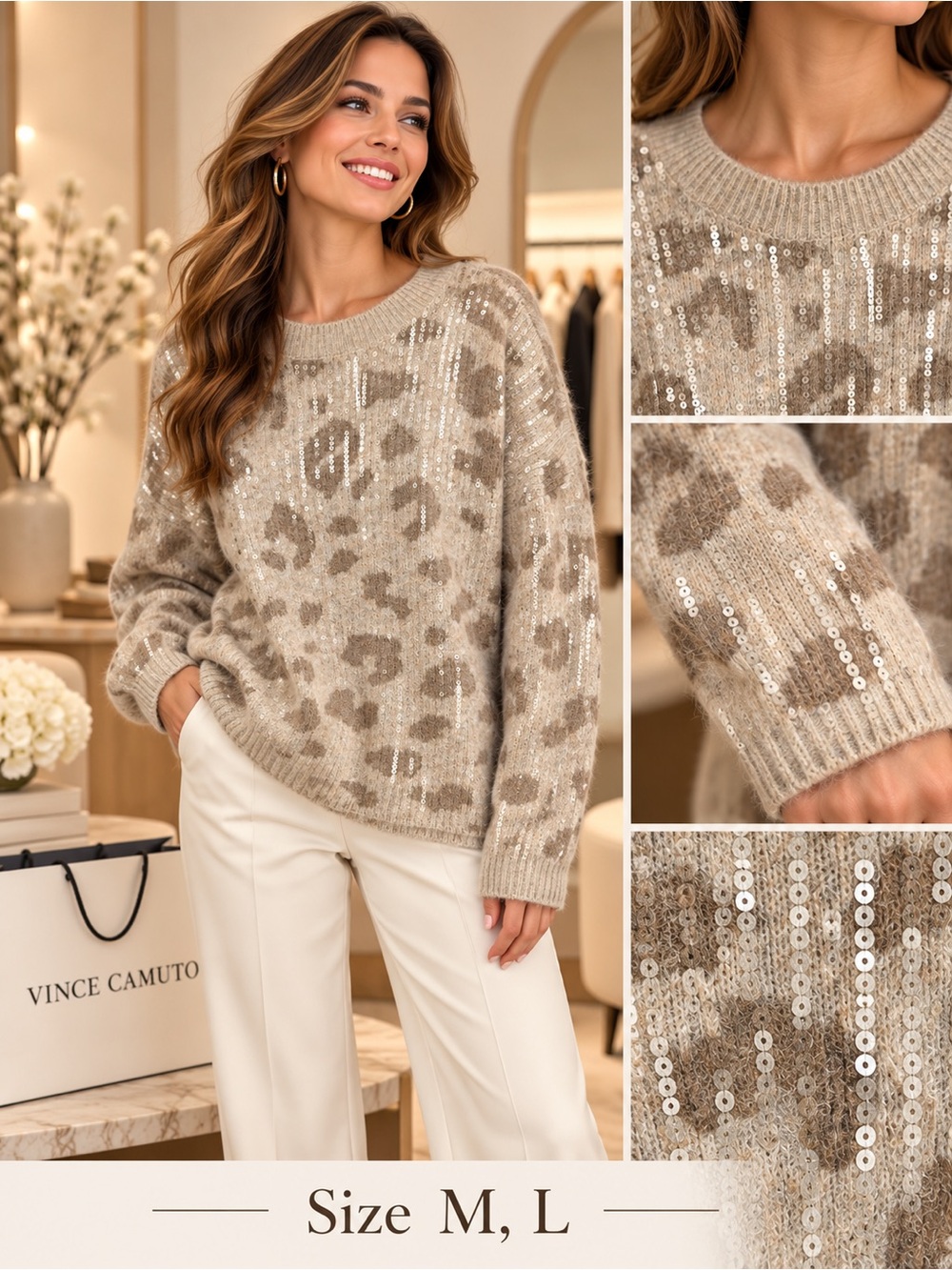 Vince Camuto Leopard Sequin Sweater Animal Print Sweater